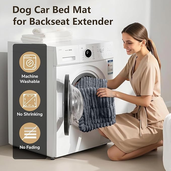 Dog Bed Mat for Car Backseat Extender, Non-Slip Pet Bed Mat for Car Back Seat Protector Cover, Furry Dog Couch Cover, Washable Travel Dogs Bed for Cars, SUVs, Sedans. (51" x 24") (White, M)
