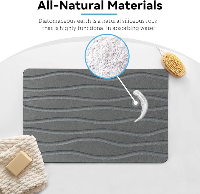 Bath Stone Mat, Fast-Absorbing, Quick-Dry, and Non-Slip Bathroom Mat, Inspired Diatomaceous Earth Bath Mat, Charcoal Gray-River