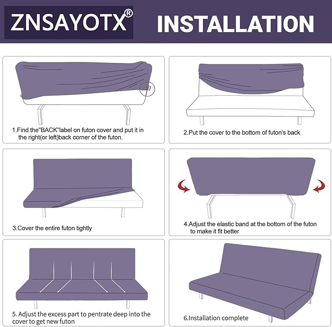 ZNSAYOTX Stretch Fit Futon Cover (67"-82") Armless Futon Sofa Bed Slipcover with Elastic Band, Universal Foldable Sofa Mattress Protector Full Queen Size, Washable Comfort Jacquard (Navy Blue)