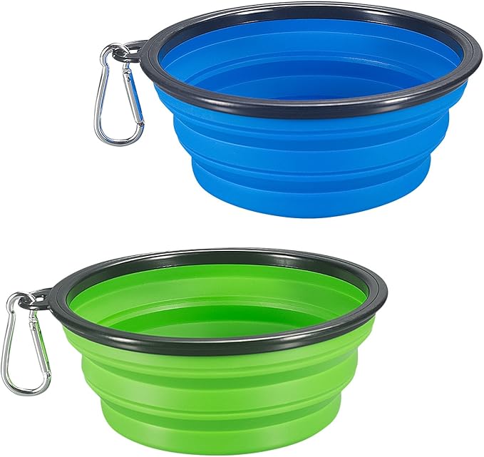 Comsun 2-Pack Extra Large Size Collapsible Dog Bowl, Foldable Expandable Cup Dish for Pet Cat Food Water Feeding Portable Travel Bowl Blue and Green