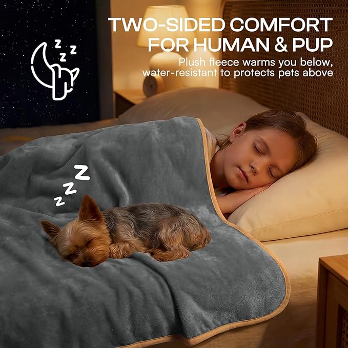 Luciphia Waterproof Blanket for Dog Washable Reversible Sherpa Fleece Throw Blanket for Bed Couch Soft Liquid Pee Proof Furniture Cover Protector for Small Medium Large Pet Cat Grey 40" x 28"