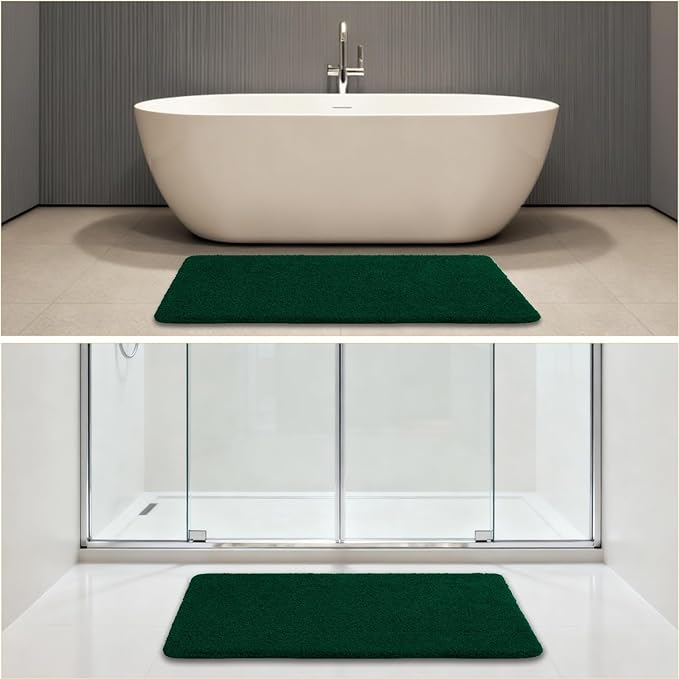 Verdant Green Bathroom Rugs 24"x48" – Long Plush Non-Slip Bath Mat, Absorbent & Washable Microfiber Runner Rug – Perfect for Tub, Sink, or Washroom
