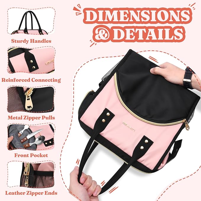 Lunch Bag Women Insulated Lunch Box Wide-Open Lunch Tote Bag Large Drinks Holder Durable Nylon Thermal Snacks Organizer for Men Adults Work Picnic Hiking Beach Fishing, Red + Black