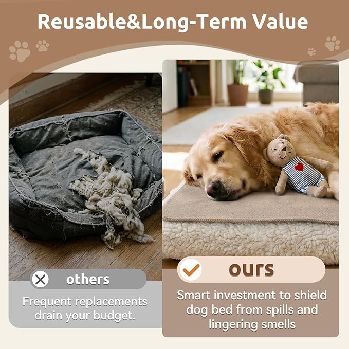 MontVoo Washable Dog Bed Cover, Absorbent Quick Dry Pet Bed Sheet, Easy Hair Removal Couch Covers for Dogs/Cats, 24x35 Inches, Waterproof PU Backing Dog Bed Mat for Car Seat, Crate, Cover Only, Beige
