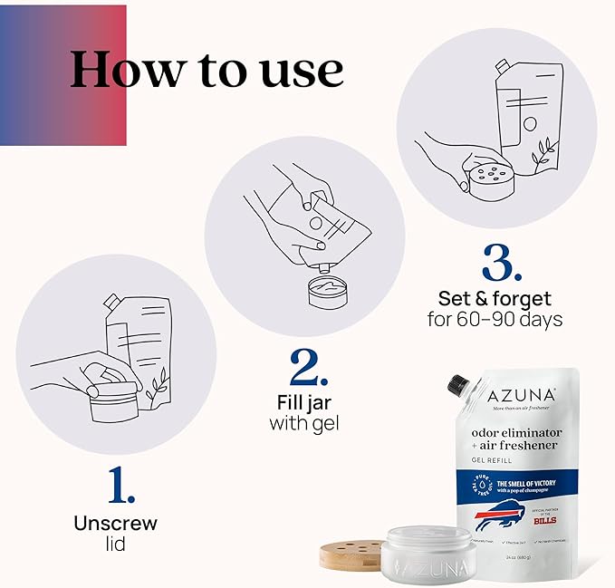 Azuna Odor Remover Gel Refill Pouch | Air Purifier with Tea Tree Oil | Plant Powered & Long Lasting | For Pet Odors, Smoke & Strong Odors | Smell of Victory | 24 oz.