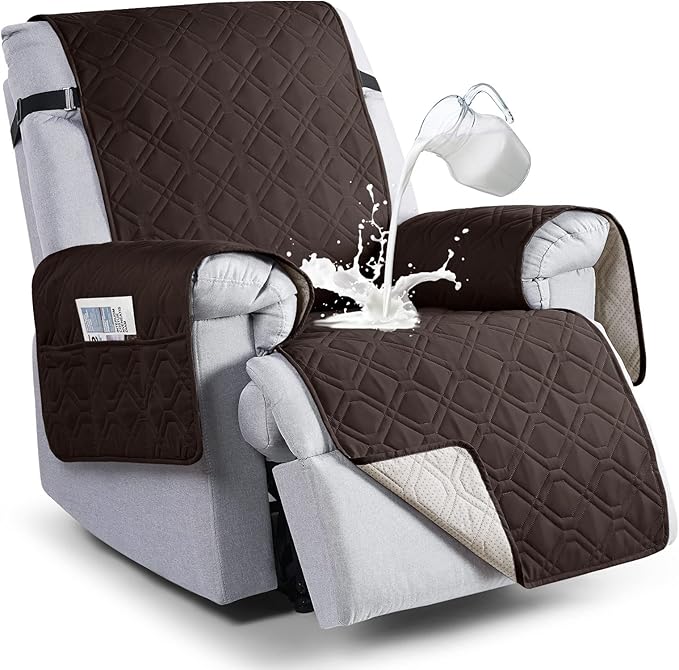 VANSOFY 100% Waterproof Recliner Chair Covers, Recliner Cover Non-Slip Dog Chair Cover Furniture Protector Washable Slipcover with Pocket, Elastic Straps for Pets, Dogs(Chocolate, 20")