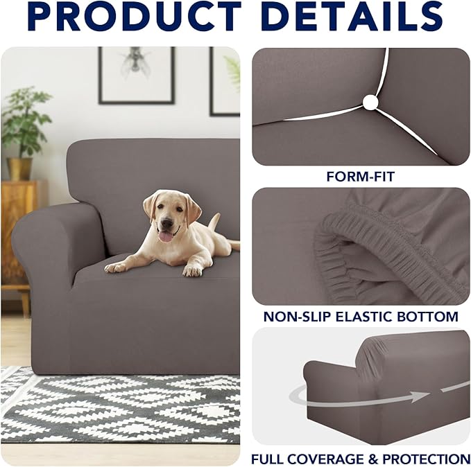 PureFit 100% Dual Waterproof Couch Cover Slipcovers for Couches and Sofas - Stretch Non Slip Fleece Sofa Covers Washable, Leakproof Furniture Protector for Kids, Pets, Dog (Sofa, Taupe)