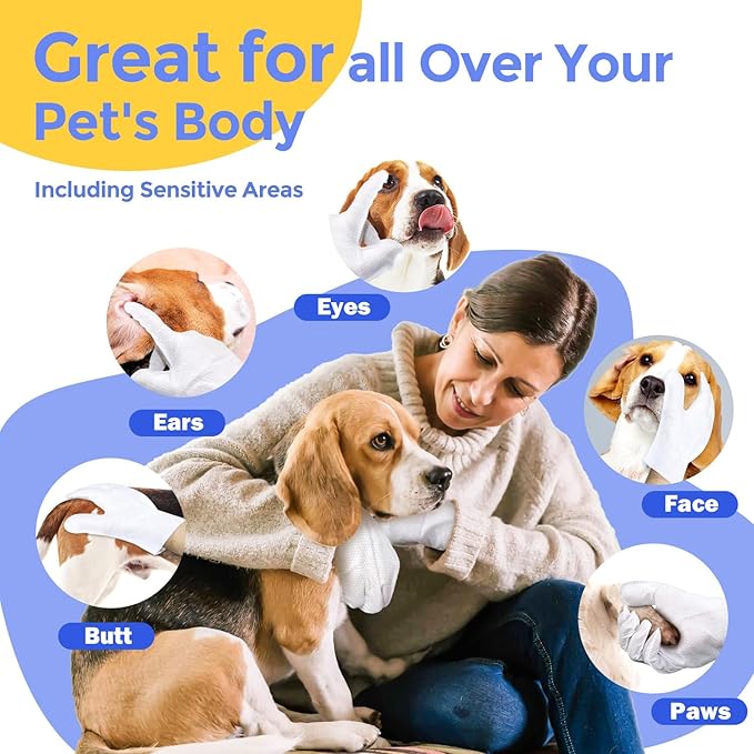 Pet Cleaning Glove Wipes for Dogs & Cats, Hypoallergenic Deodorizing Disposable Bathing Wipes,No-Rinse Grooming Wipes, Extra Thick,Perfect for Pet Dry Cleaning,Daily Care and Travel,24 pcs