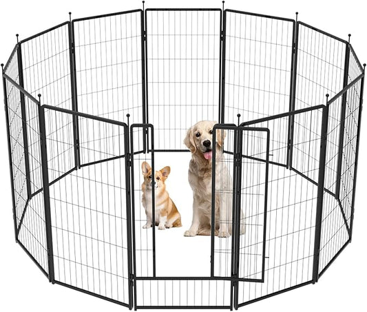 Dog Playpen 36 inch 12 Panels for Indoor & Outdoor Use – Heavy-Duty Metal Pet Fence with Ground Stakes, Rounded Ball Tops for Safety, Stable & Foldable Design, Easy to Assemble