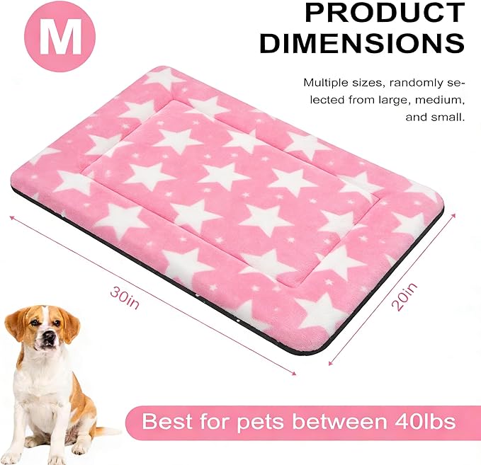 Fogkiss Dog Bed Mat, Reversible Crate Pad & Durable Dog Bed - Machine Washable Kennel Mat with Ultra Soft for Medium Dogs (Big&Small Stars Pink, 30" L*20" W*1.5" Th)