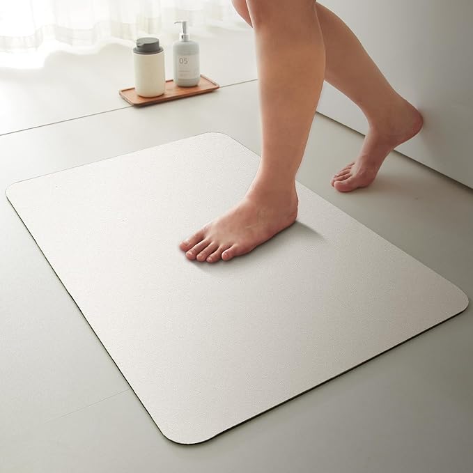 White Bath Mat, Bathroom Rugs Non Slip Washable Thin Absorbent Quick Dry Bath Mat Fits Under Door Bathroom Floor Mat Perfect for Bath, Shower, or Sink 16"x24" White