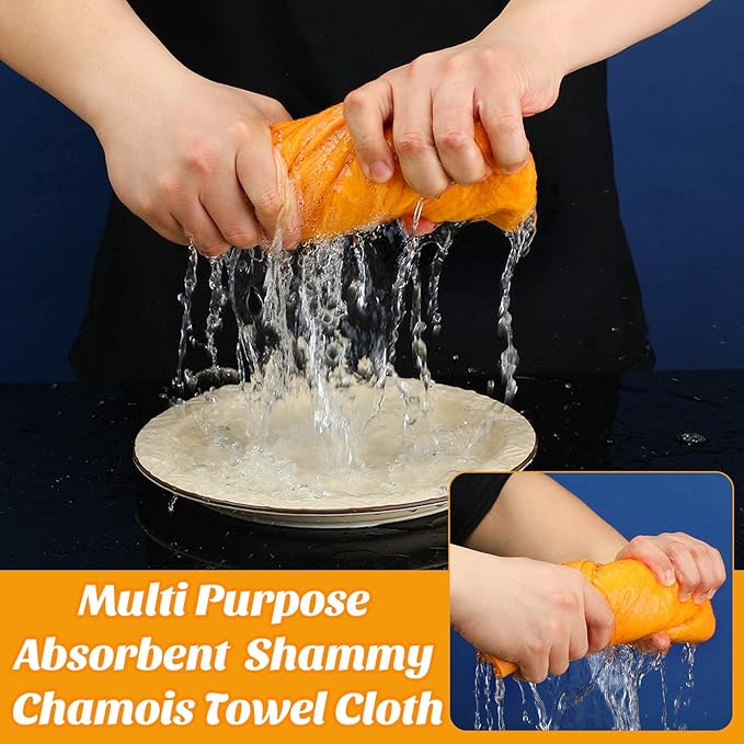 SEEWEY 10 Pack Shammy Cloths Absorbent Cleaning Towels for Car Drying German Shammy Cloths Bulk Machine Washable Reusable Multi Purpose Orange Chamois Towels Anti Scratch for Home Cars Pet Wash