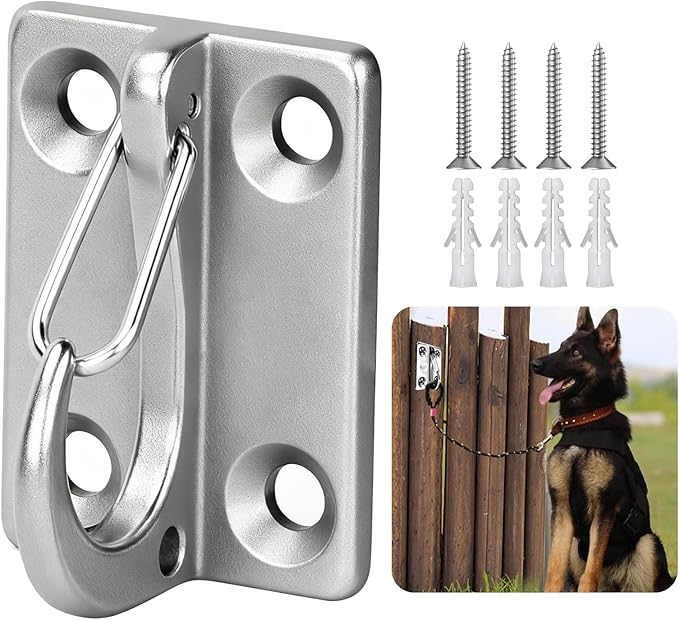 Lonepetu Secure Dog Leash Holder for Wall Mounted, Heavy Duty Stainless Steel Hooks for Dog Leashes for Tie Out in Yard, Enclosed Pet Leash Wall Hook for Indoor & Outdoor Use Easy to Install