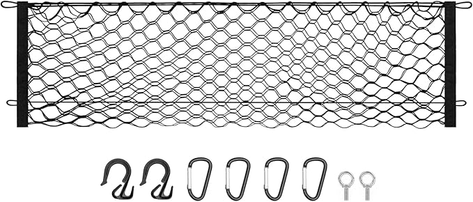 Trunk Cargo Net for 2020-2026 Jeep Gladiator Accessories Envelope Style Mesh Trunk Net Organizer and Storage Stretchable Adjustable Elastic Nylon Rear Cargo Netting with Hooks