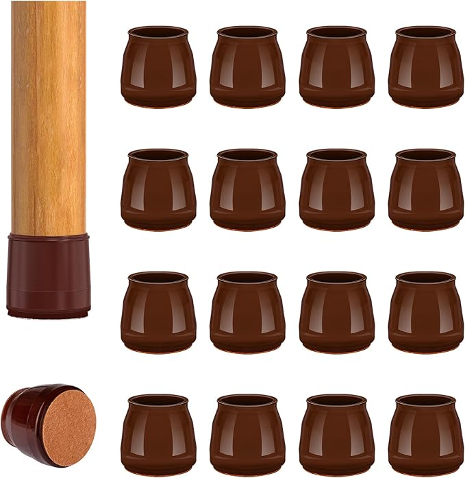 16pcs Round Chair Leg Floor Protectors, Felt Pads Chair Leg Protectors for Hardwood Floors, Silicone Furniture Feet Cups Covers Felt Pads, Prevents Scratches & Reduce Noise, Brown, Small