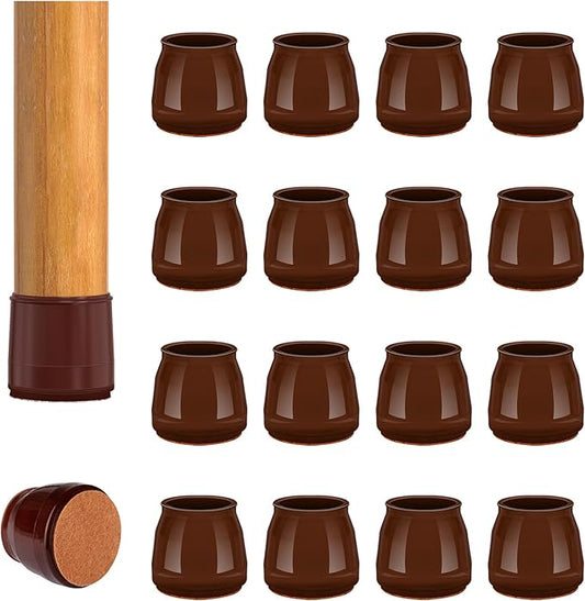 16pcs Round Chair Leg Floor Protectors, Felt Pads Chair Leg Protectors for Hardwood Floors, Silicone Furniture Feet Cups Covers Felt Pads, Prevents Scratches & Reduce Noise, Brown, Small