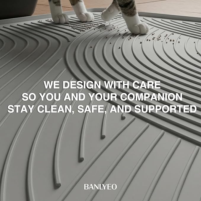 BANLYEO SM Cat Litter Mat - 24x17 in, Water Proof, US Designed Kitty Litter Trapping Mat, Easy to Clean, Scatter Control, Odorless, Less Mess and Clean Floors, Pet Supplies for Indoor Cats, Light Gray