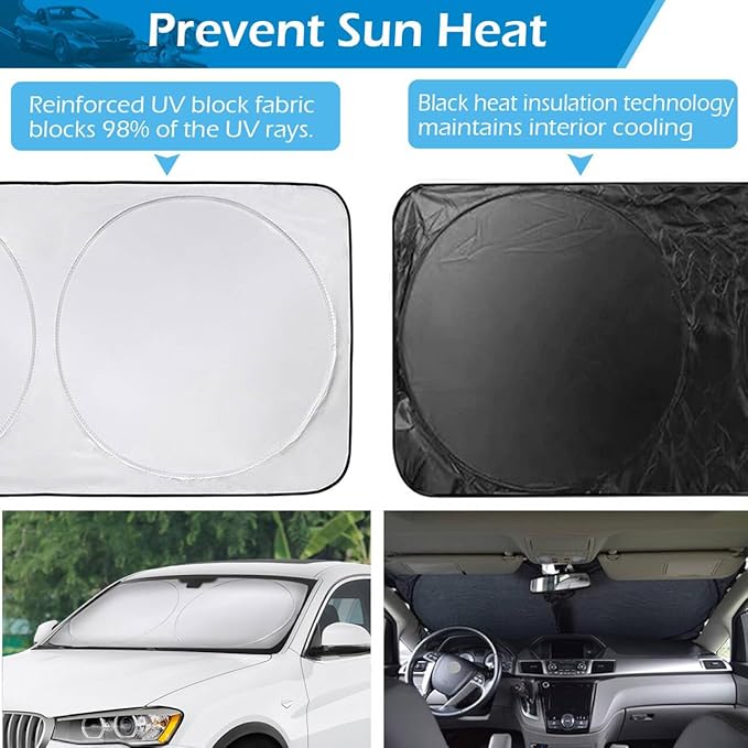 IC ICLOVER Car Windshield Sun Shade, 210T Material Foldable Front Window Sun Visor Protector, Blocks Heat and UV Rays Sun Protection Shield, Keep Your Vehicle Cool, Fits Smaller Cars,Sedan,SUV (Small)
