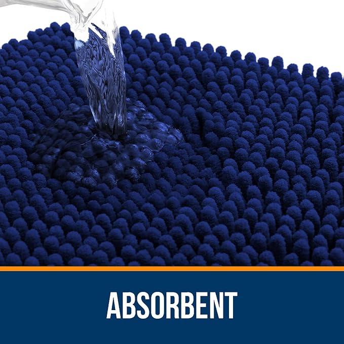 OLANLY Bathroom Rugs 32x20, Extra Soft Absorbent Chenille Bath Rugs, Rubber Backing Quick Dry, Machine Washable Bath Mats for Bathroom Floor, Tub and Shower, Home Decor Accessories, Navy
