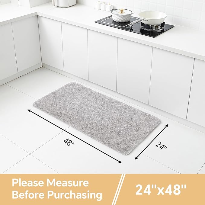 Light Gray Bathroom Rugs 24"x48" – Long Plush Non-Slip Bath Mat, Absorbent & Washable Microfiber Runner Rug – Perfect for Tub, Sink, or Washroom