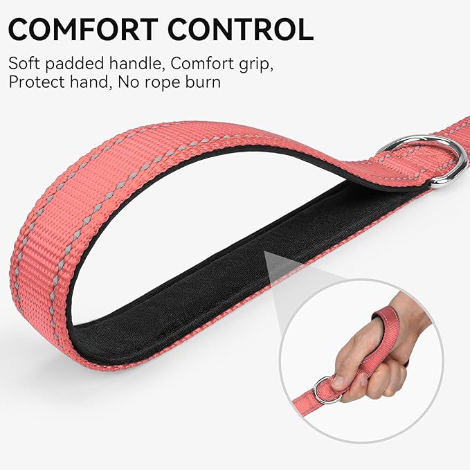 Joytale Dog Leash, 4 FT Double-Sided Reflective, Padded Handle Nylon Heavy Duty Leashes for Medium & Large Dogs Walking, Neon Pink