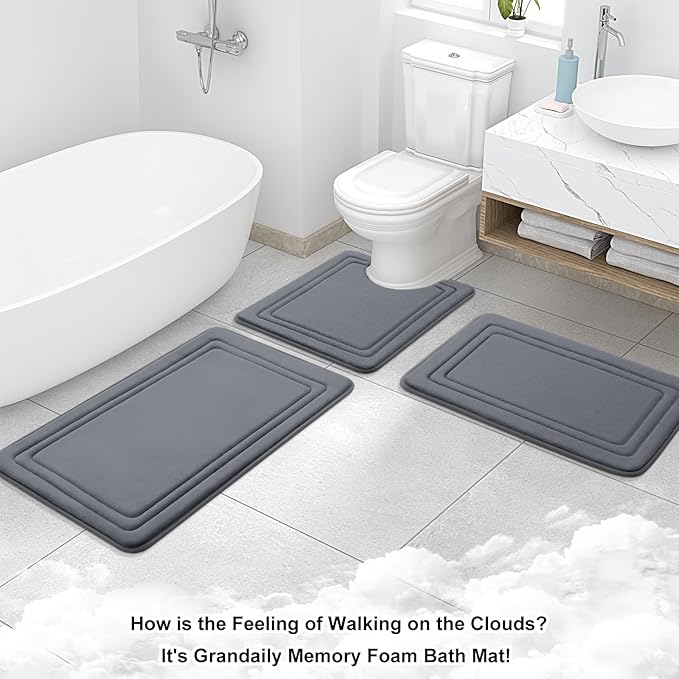 Grandaily Memory Foam Bath Mat Rug 70x24, Ultra Soft, Non-Slip and Absorbent Bathroom Rugs, Machine Wash Dry, Comfortable Bath Carpet for Bathroom Floor, Tub and Shower, Dark Grey