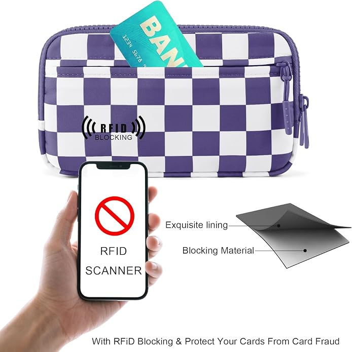 Checkered WristleWallets for Women, RFID Wallet Crossbody with 4 Zippers, Credit Card Holder Cell Phone Organizer