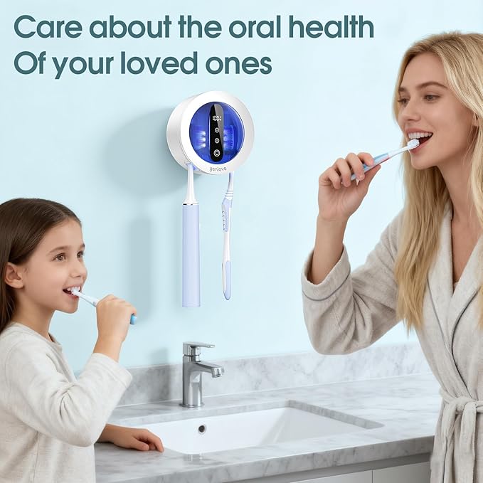 Toothbrush Holders for Bathroom, Wall-Mounted Toothbrush Holder, Smart Toothbrush Cleaner with LED Screen and Drying, Electric Tooth Brush Holder Fits Most Size Toothbrushes for Home & Travel