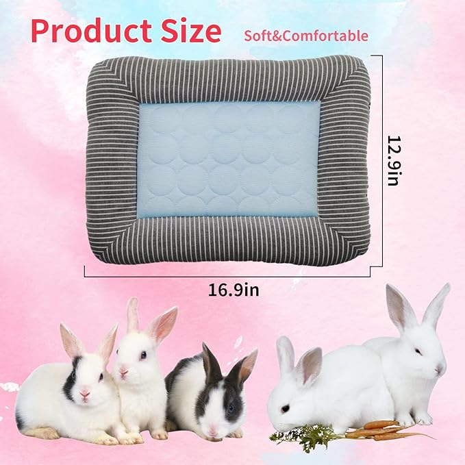 PINVNBY Rabbit Cooling Pad 16.9" L*12.9" W Bunny Bed Mat Ice Silk Summer Pet Cooling Sleeping Pad Portable cage Liner Washable for Bunnies Guinea Pigs Chinchillas Hedgehog Ferrets