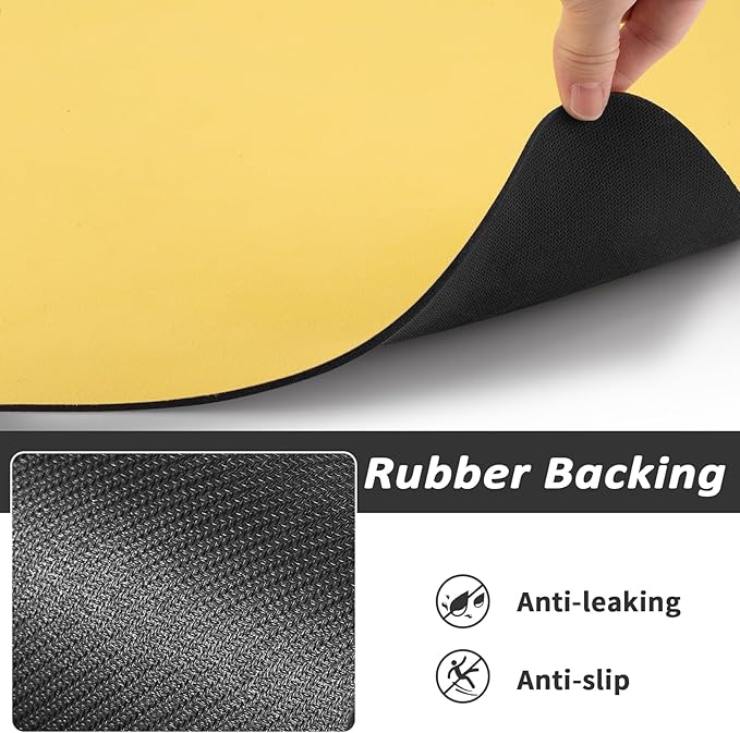 Dog Food Mat - Absorbent Cat Mat for Food and Water, No Stains Pet Feeding Bowl Mat, Easy to Clean Pet Placemats, Quick Dry Dog Water Dispenser Mat for Messy Drinkers | Paw Yellow 18"x34"