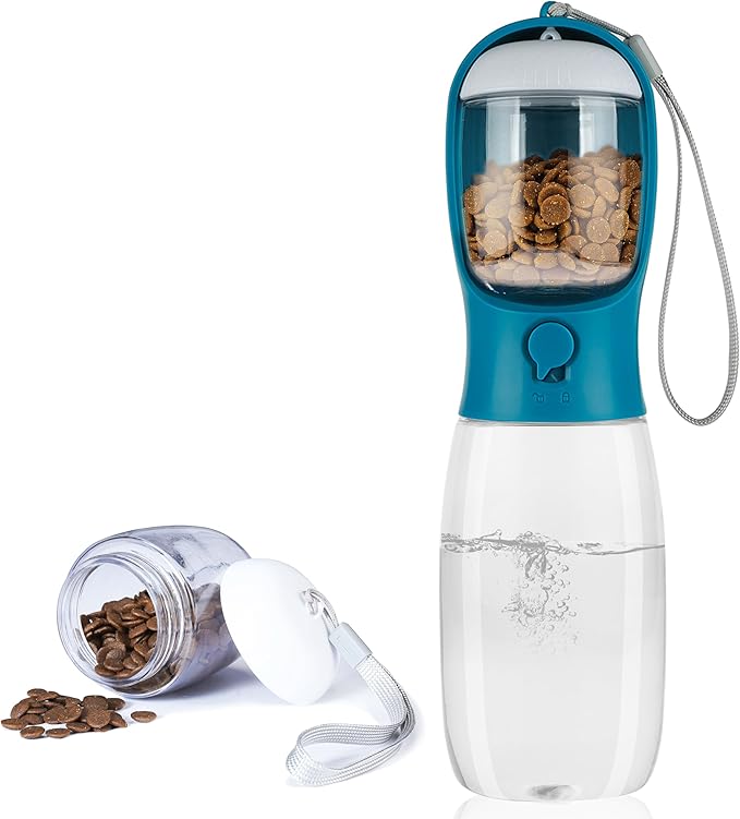 AVELORA Dog Water Bottle,Portable pet Water Bottle with Food Container,Outdoor Portable Water Dispenser for Cat,Rabbit,Puppy and Other Pets for Walking,Hiking,Travel(19oz)
