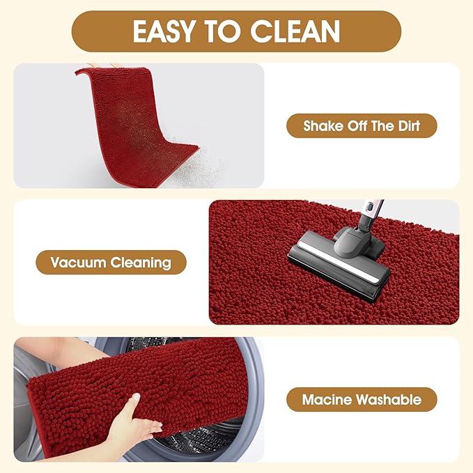 IM HOME Dog Door Mats for Muddy Paws, 36" X 24" Christmas Chenille Absorbent Doormat, Non Slip Heavy Dog Rugs for Muddy Paws, Soft Indoor Door Mat for Entryway, Mud Paw, Inside Floor, Red