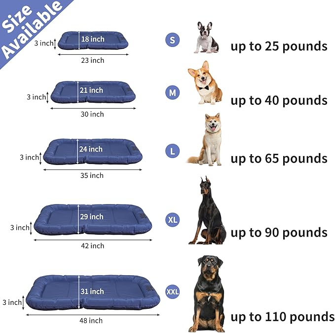 Durable Outdoor Dog Bed with Pillow Around Curling Sleep Fully Waterproof Indoor Cat Bed Crate Mat Stable Kennel Pad, for Pets (Blue, Medium(30x21in))