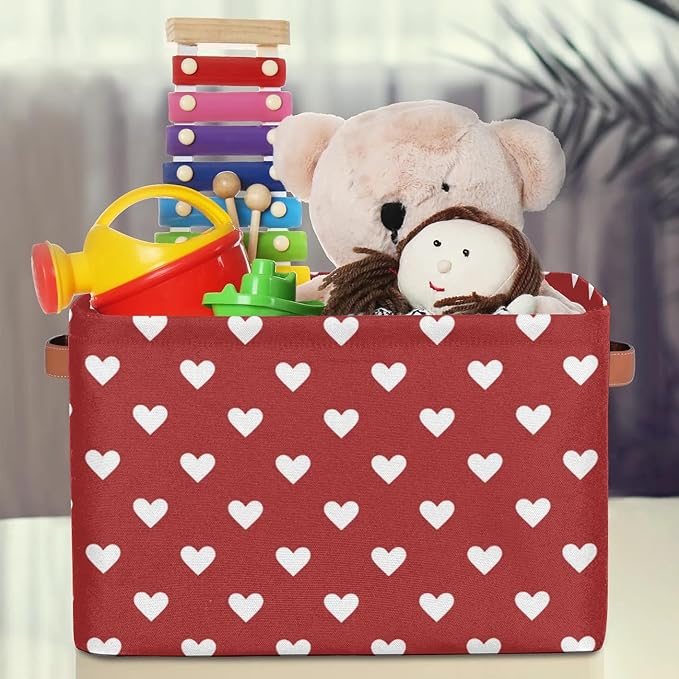 Valentines Day Cubes Storage Baskets,Love Heart Clothes Storage Box Bin,Open Shelves Basket Organizer Kid Boys Girls Toy Gifts Basket Empty for Bedroom Decorative
