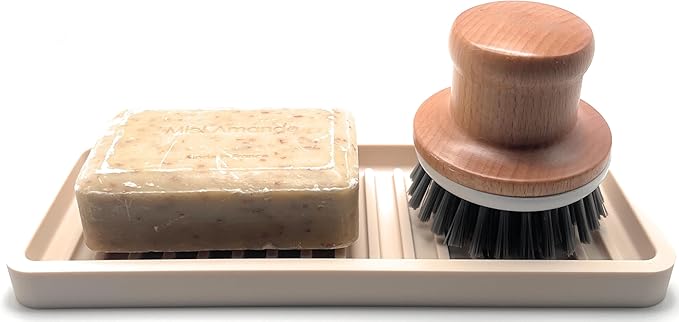 Happitasa Silicone Kitchen Sink Organizer Tray, Sponge Holder and Countertop Protector | Bathroom and Kitchen Soap Dish and Dispenser Tray (Sand Dollar, 9"x3.5")