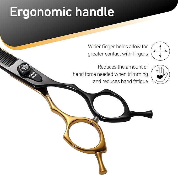 Fenice Peak Black and Golden Professional Curved Thinning Dog Grooming Scissors 7.5'' 440C Stainless Steel Thinner Shear Sharp and Durable with Decorative Screw
