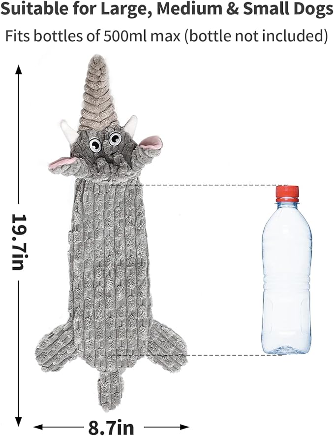 KrauzPet Dog Toys, Squeaky Plush No Stuffing Crinkle Dog Toy for Small Medium Large Dogs, Interactive Puppy Teething Water Bottle Dog Chew Toy