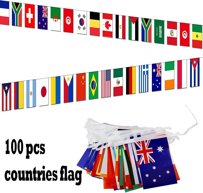 Premium Quality 95Ft 100 Countries String Flag - Vibrant International Bunting Banners Perfect for Party Decorations, Bars, Sports Clubs, School Festivals, Celebrations