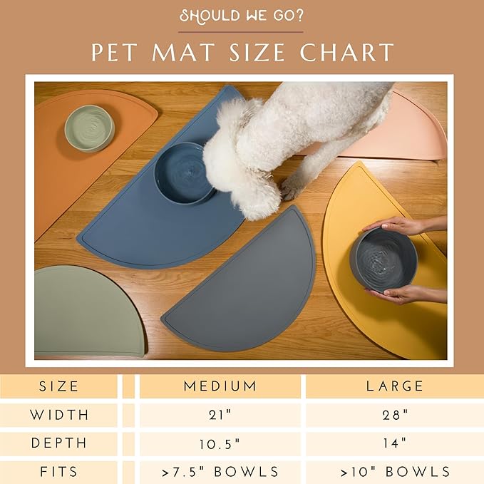 Should We Go? - Waterproof Silicone Pet Food Mat - Non-Slip, Spill-Proof Feeding Mats for Floors, Raised Edge Design, Easy-to-Clean, Rubber Mat for Dog & Cat Bowls, 28" Across x 14" Deep, Large-Sage