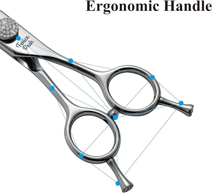 Fenice Peak 7.5‘’ Curved Thinning Dog Grooming Scissors with Jewelled Screw 440C Stainless Steel Pet Grooming Bulking Shears with Symmetrical Handle and Decorative Tail Nails Fluffy Scissors