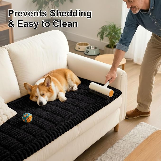 Smiry Couch Cover for Dogs, Non Slip Washable Sofa Protector for Pets, Soft Furniture Cover for Pet, Stylish Sofa Covers, Cozy Protect Against Fur, Dirt & Everyday Messes (Black, 35.4" x 70.9")