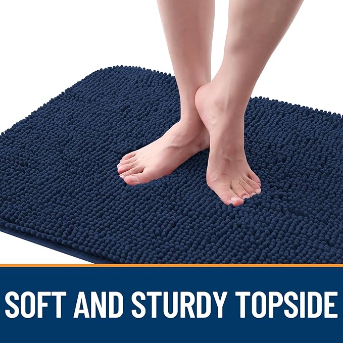 OLANLY Dog Door Mat for Muddy Paws 54x24, Absorbs Moisture and Dirt, Absorbent Non-Slip Washable Doormat, Quick Dry Chenille Mud Mat for Dogs, Entry Indoor Entryway Carpet for Inside Floor, Dark Blue