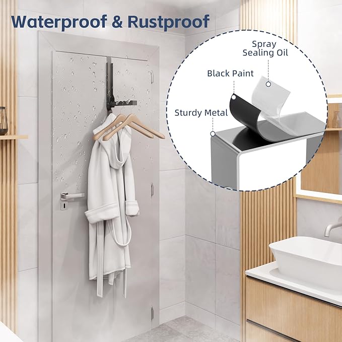 2 Pack Heavy Duty Over The Door Hooks, Over The Door Clothes Hanger, Over The Door Hanger, Foldable Over The Door Drying Rack for Laundry, Over Door Hook for Hanging Clothes,Rust-Resistant,Black