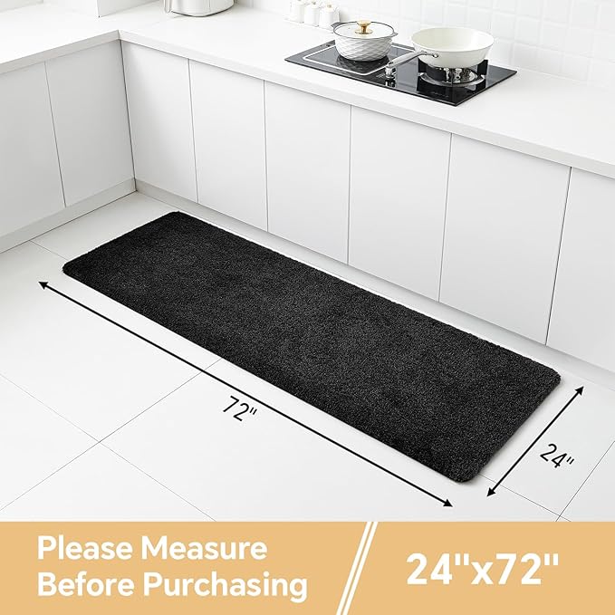 Black Bathroom Rug Runner 24"x72" - Extra Long Plush Bath Mat, Non Slip Absorbent Microfiber Floor Rug, Washable and Fluffy - Ideal for Bathroom, Kitchen or Pet Mat Use