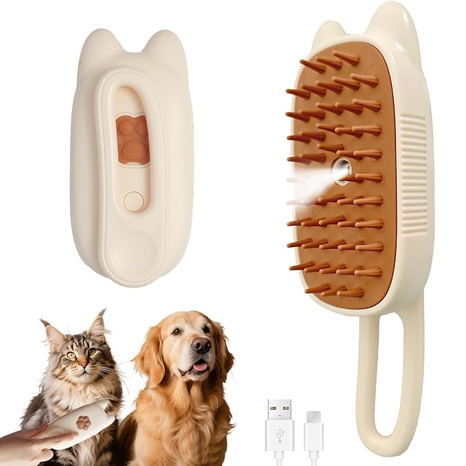 4 in 1 Cat Steam Brush for Shedding,Rechargeable Steam Brush for Cats and Dogs，Anti-Static, Massage, Cleaning, Shedding & Combing All in One for Grooming Multi-Functional Pet Brushes