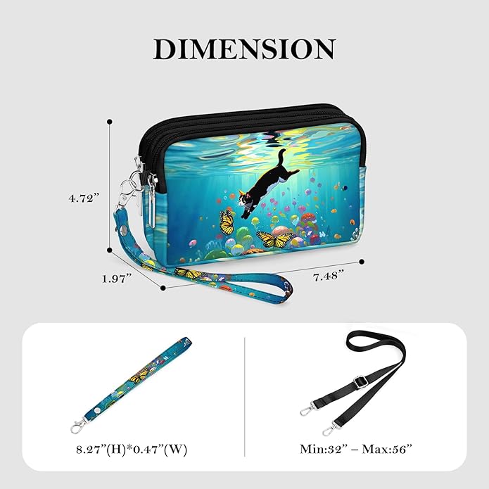 BIAOTIE Wristlet Purses for Women, Nylon Small Crossbody Bags with Adjustable Strap 3 Zipper Wristlet Wallet Phone Organizer