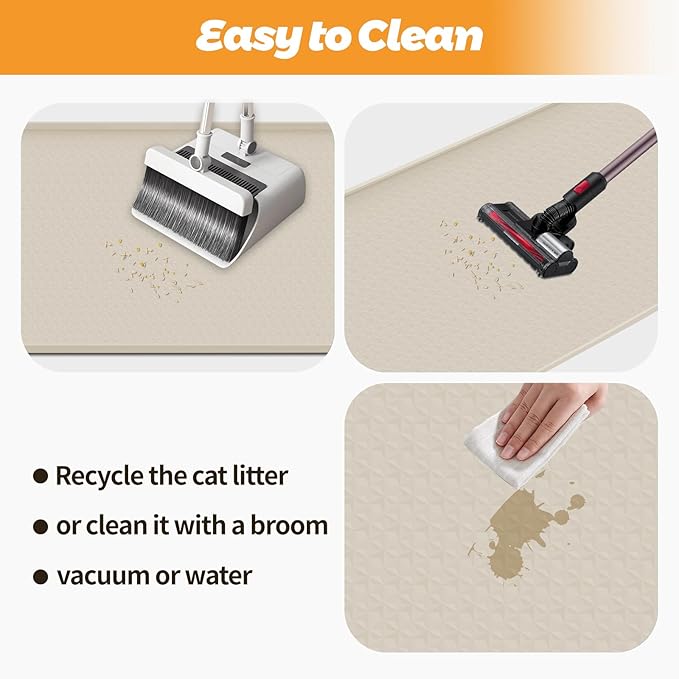 Bartuke Cat Litter Mat, Extra Large 51" x 25.6" Silicone Mat Litter Trapping Mat for Scatter Control, Soft on Kitty Paws, Easy to Clean (Beige)