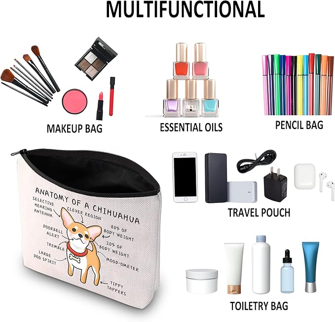 G2TUP Anatomy of a Chihuahua Makeup Bag - Chihuahua Mom Cosmetics Travel Pouch - Dog Pet Lover Gift (White)