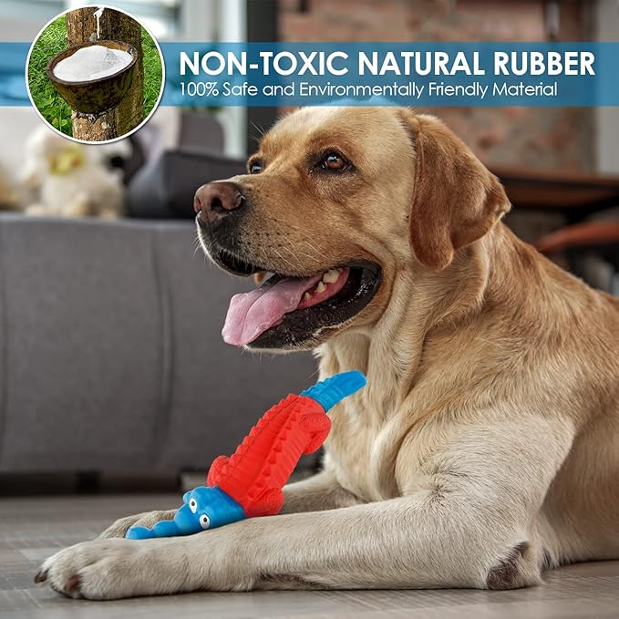 petizer Dog Toys for Aggressive Chewers, Dog Teething Chew Toy, Tough Rubber Nylon Chew Toy,IndestructibleToy for Medium & Large Breeds,Red and Blue Alligator