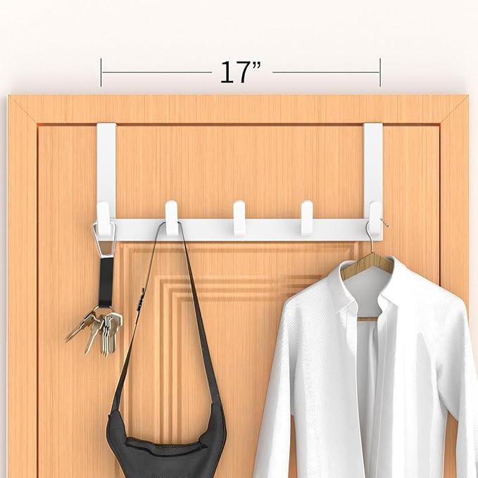 CHAUNCEY HOME Over The Door Hooks Hanger with Extended Arms, Fits 1 3/8" Doors, L7U - Coat Rack, Bathroom Accessories and Towel Organizer Holder for Coat Robe Hat - 1 Pack, Glossy White